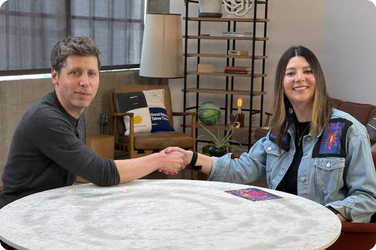 Jacklyn shaking hands with a founder